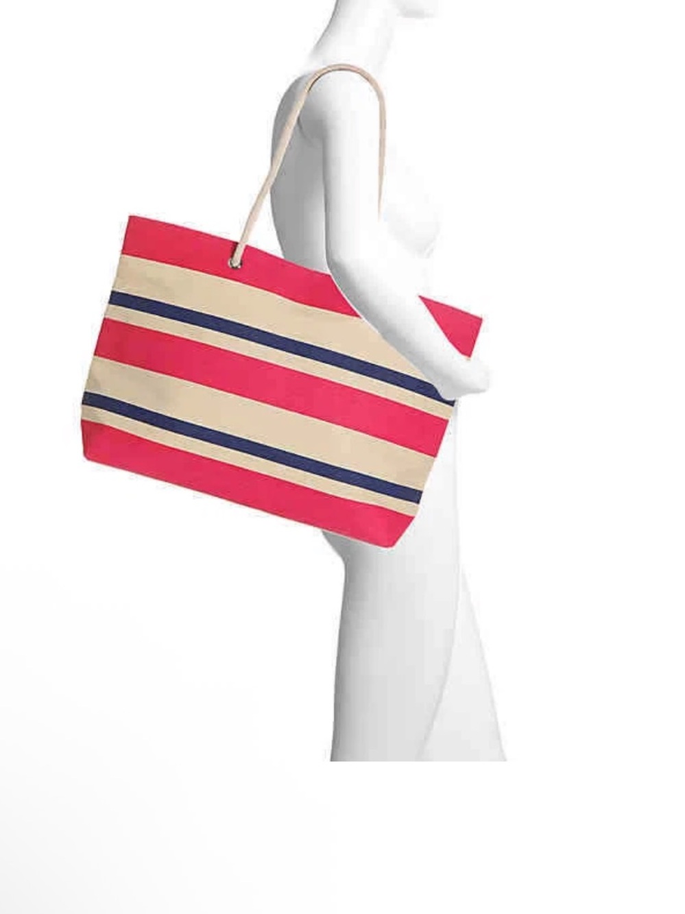 DSW Pink, White and Blue Striped Canvas Tote